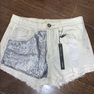 CHIQLE Sequin Denim Short